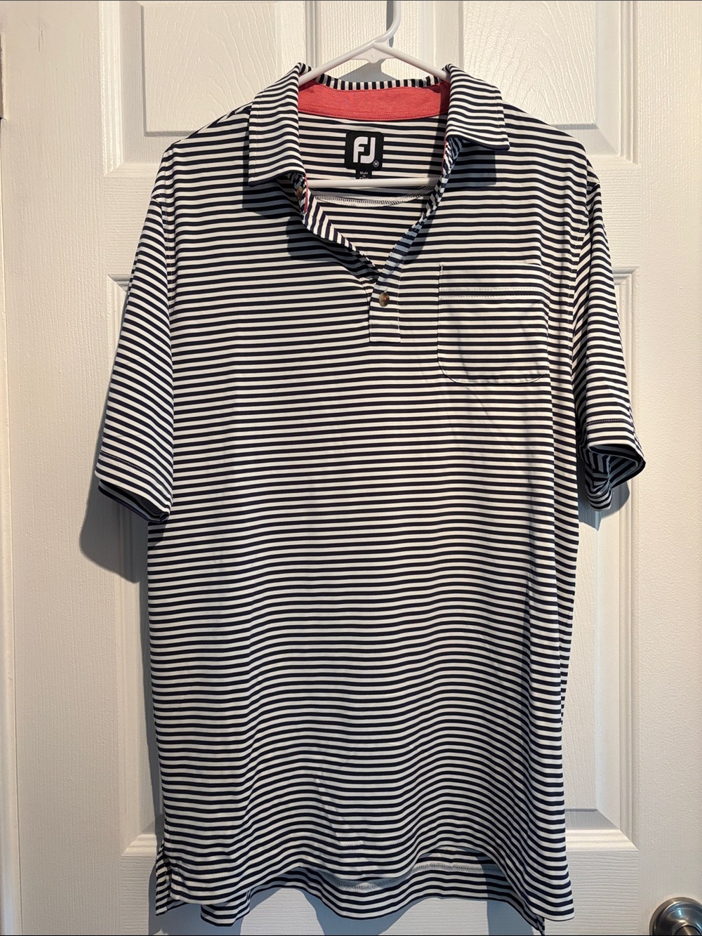 FootJoy Men's Black and White Striped Golf Polo